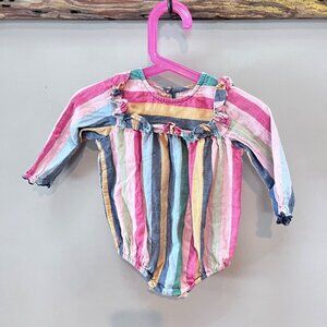 Pink Chicken‎ Rainbow Striped Long Sleeve Baby Romper 6/12M